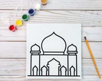 Mosque DIY Islamic Canvas Paint Kit, Painting Craft, Art, Gift, Kids Activity, Muslim, Ramadan, Eid, Coloring, Panel, Masjid, personal, 8x8