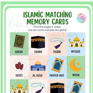 Juego de cartas de memoria islámica para niños, imprimible, divertido, para el Ramadán, el Eid, archivo PDF