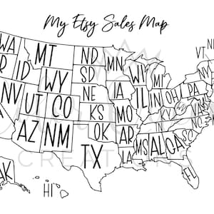Ma carte des ventes Etsy PDF et PNG États abrégés