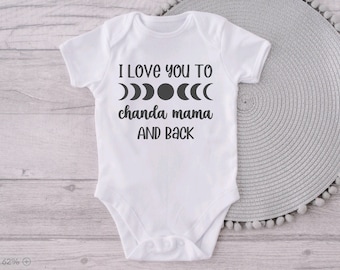 I Love You to Chanda Mama and Back Onesie®, I Love You to The Moon, Bodysuit, One-piece, Romper, Desi Baby Clothes, Chand, Hindi