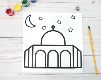 Dome of the Rock, DIY Islamic Canvas Paint Kit, Painting Craft, Art, Gift, Kids Activity, Muslim, Ramadan, Eid, Mosque, Coloring, Panel, 8x8