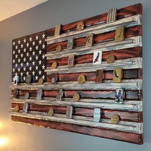 Rustic wooden American flag challenge coin/zippo holder challenge coin rack display Personalized/ Engraved