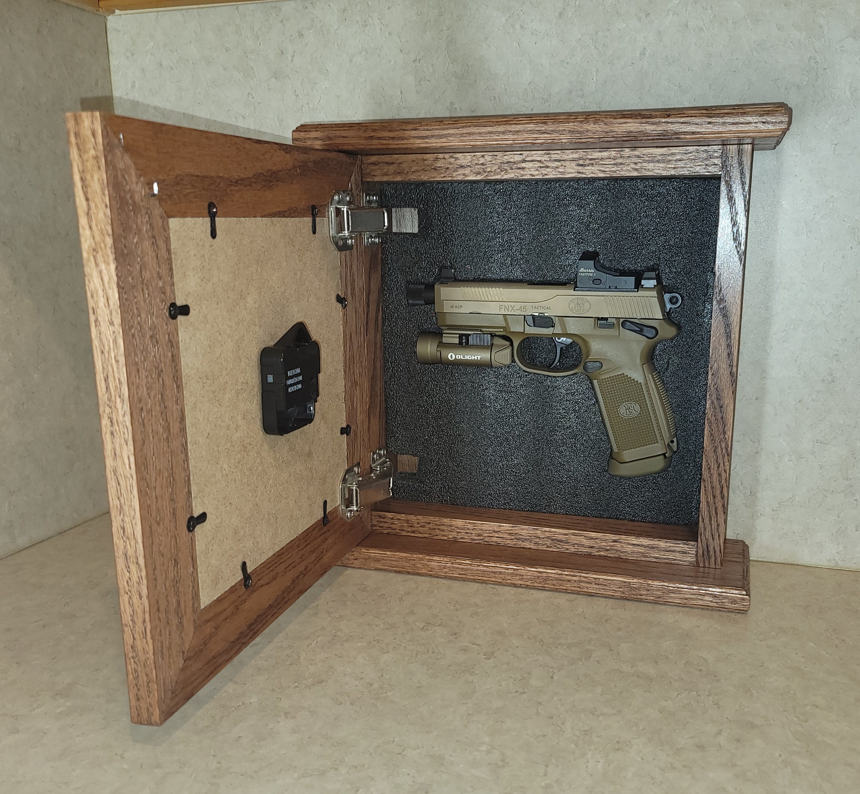 Hidden Gun Clock Pistol Concealment Clock. Hidden Gun Storage. Solid Oak Mantle Clock ...