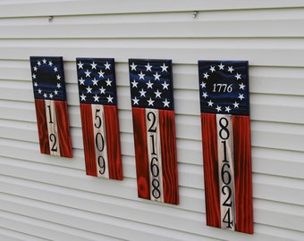 Wooden American Flag Address Sign Patriotic Address Sign Carved