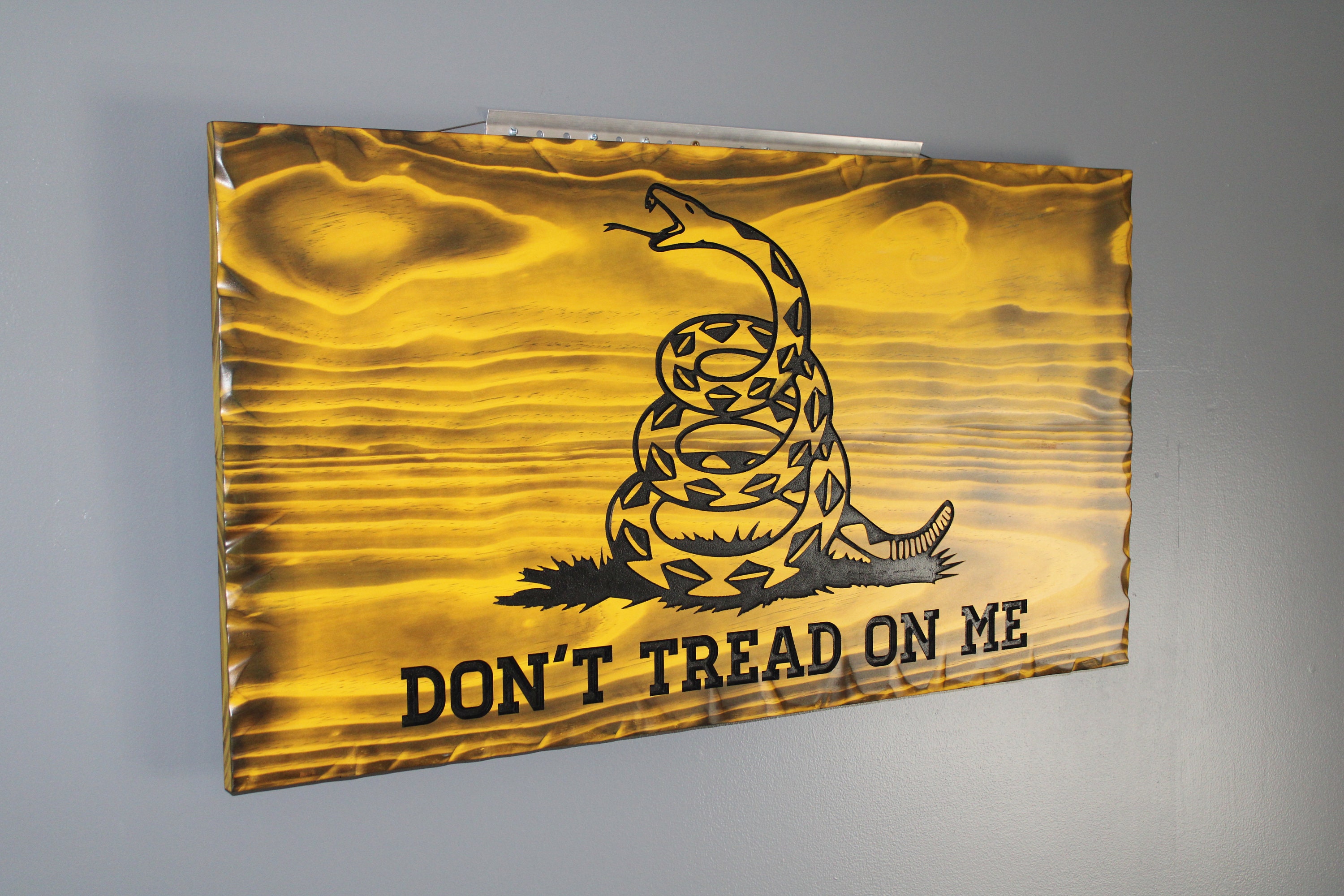 Rustic Wooden Handcrafted Gadsden flag. Don't Tread On Me, Torched Flag. Engraved.