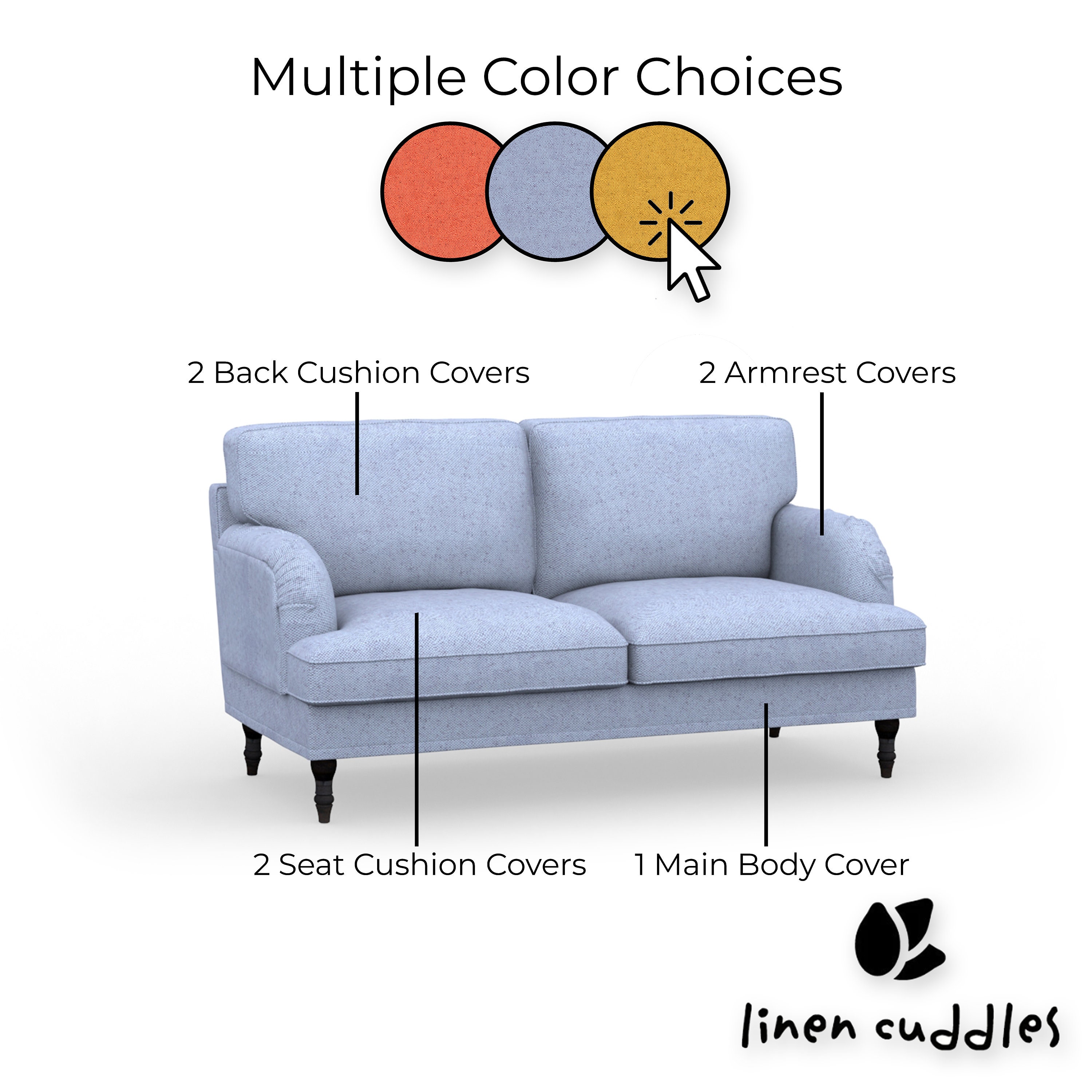 STOCKSUND 2seat Sofa Cover, Handmade Natural Linen Slipcover Custom