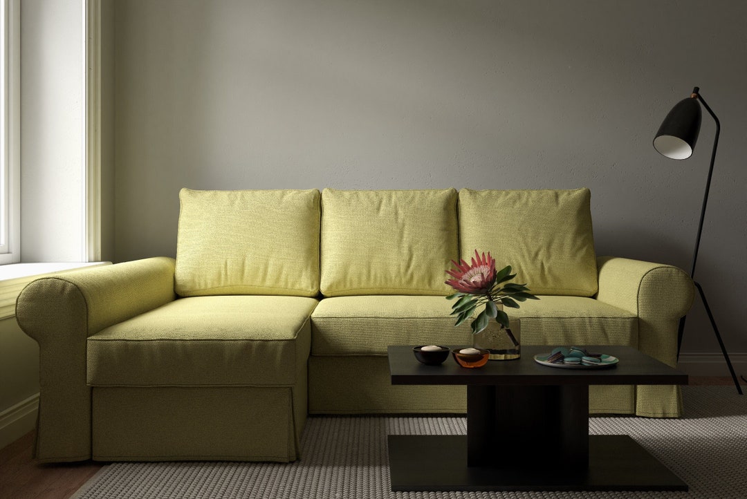 BACKABRO Sofa Bed With Chaise Lounge Cover, Handmade Natural Linen