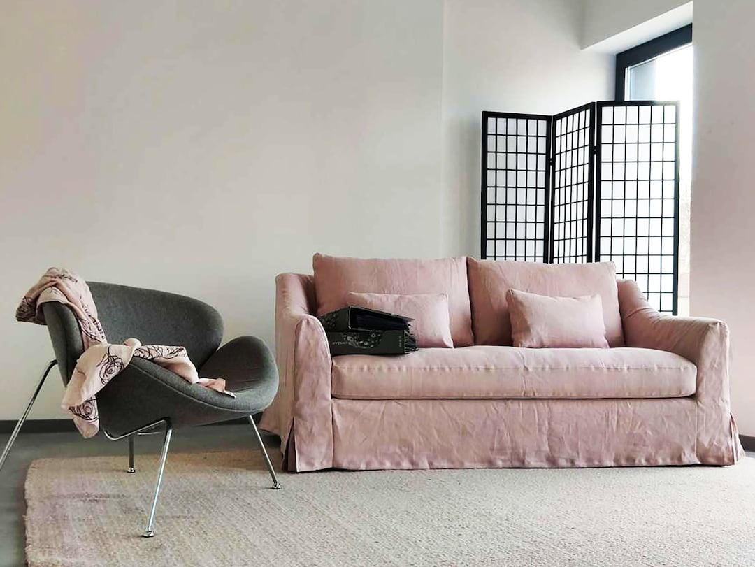 FÄRLÖV 3seat Sofa Cover, Handmade Natural Linen Slipcover Custom Made