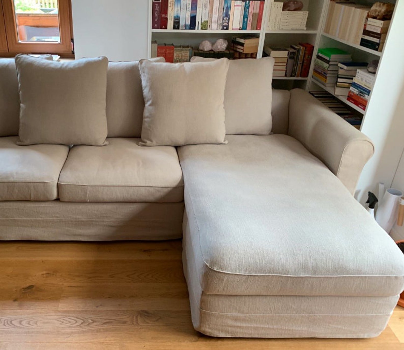 GRÖNLID Chaise Longue Cover, Handmade Natural Linen Slipcover Custom