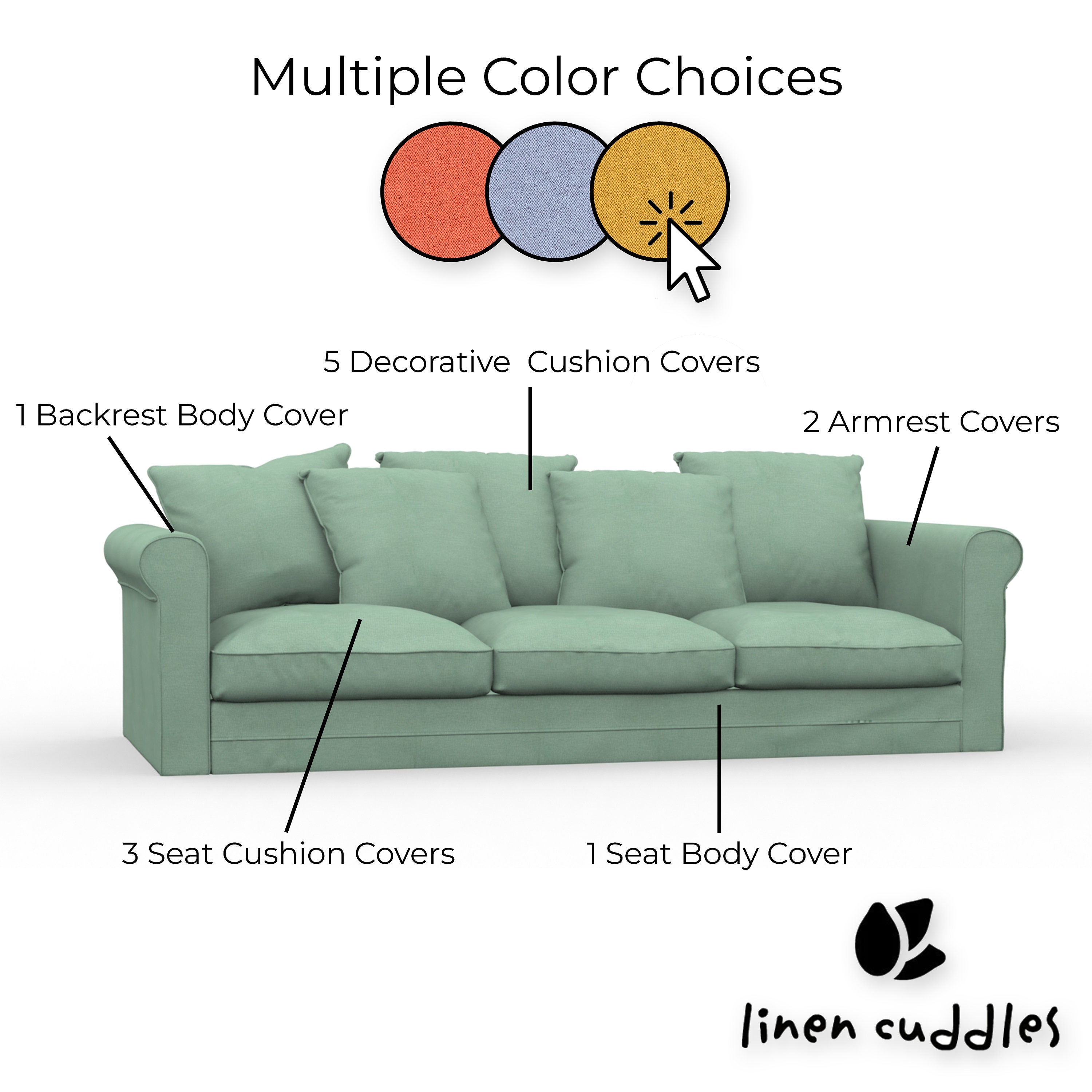 GRÖNLID 3 Seat Sofa Cover Handmade Natural Linen Slipcover Etsy