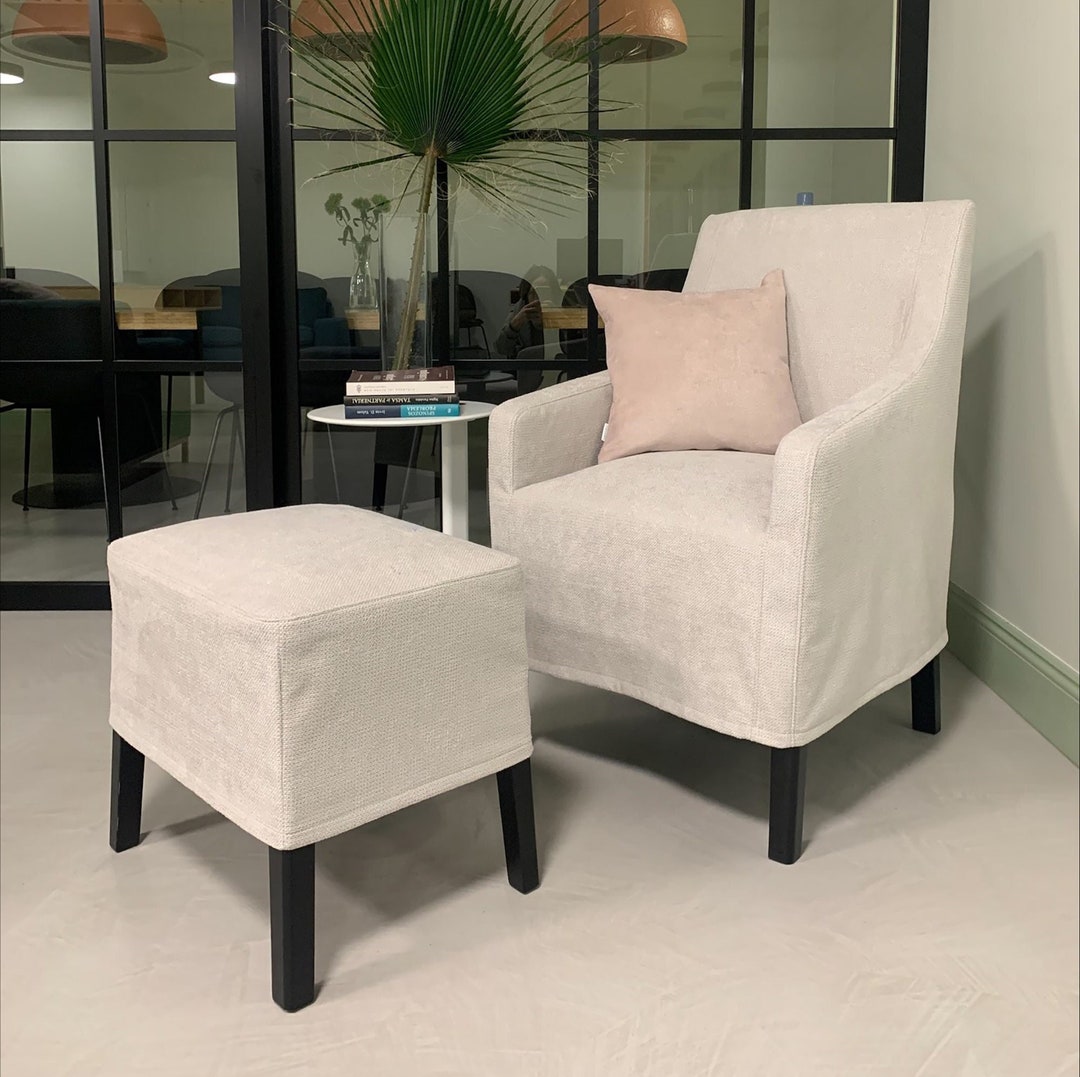 SAKARIAS Armchair Cover, Handmade Natural Linen Cotton Slipcover Custom