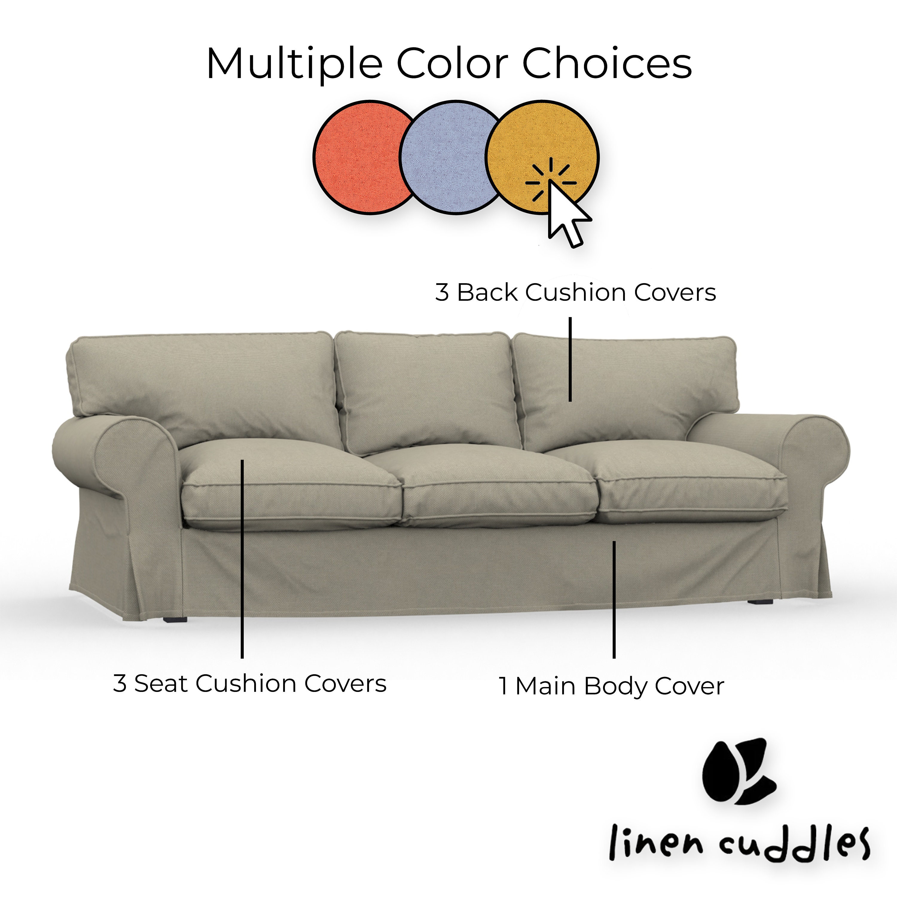 EKTORP 3seat Sofa Cover Handmade Natural Linen Slipcover Etsy