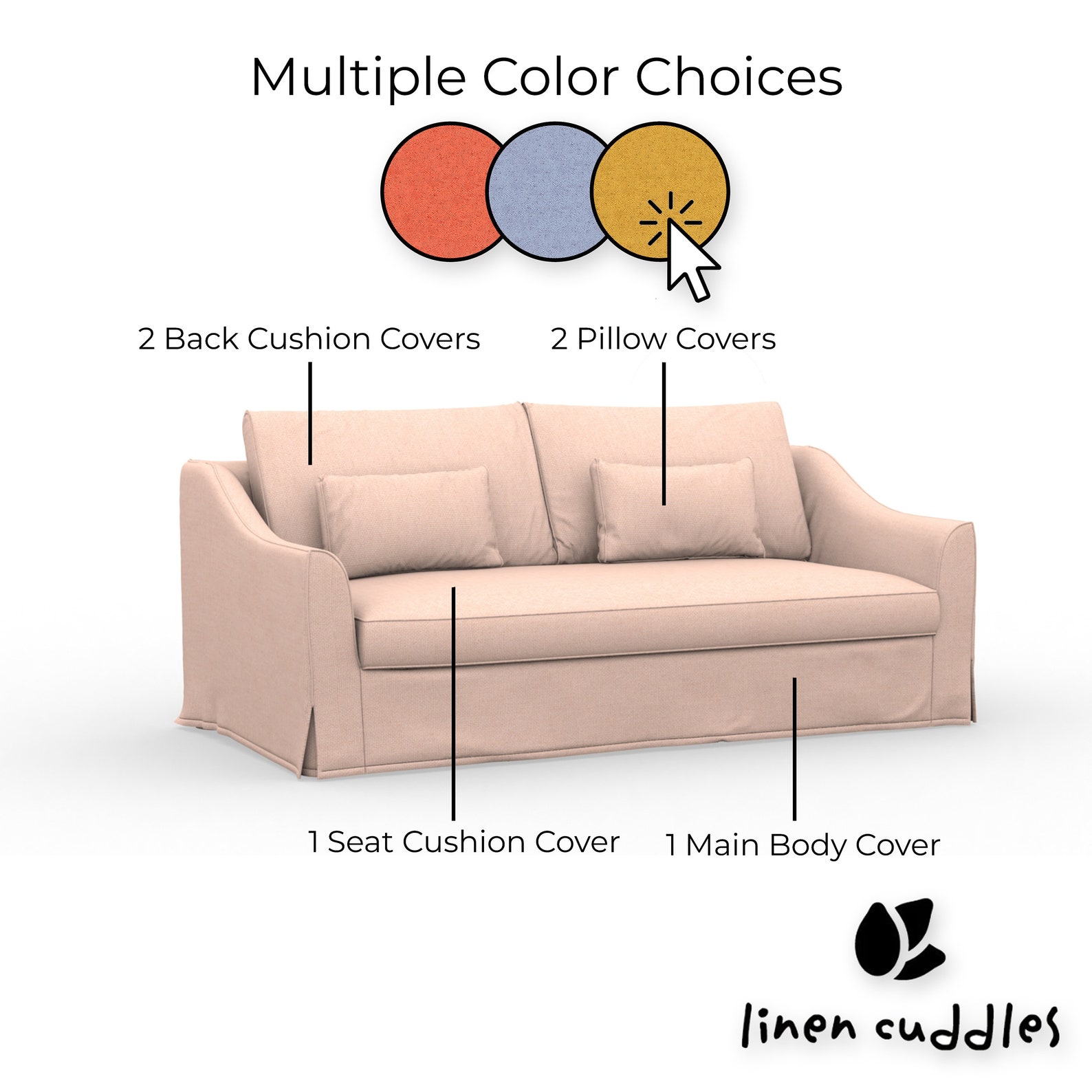 FÄRLÖV 2seat Sofa Bed Cover, Handmade Natural Linen Slipcover Custom