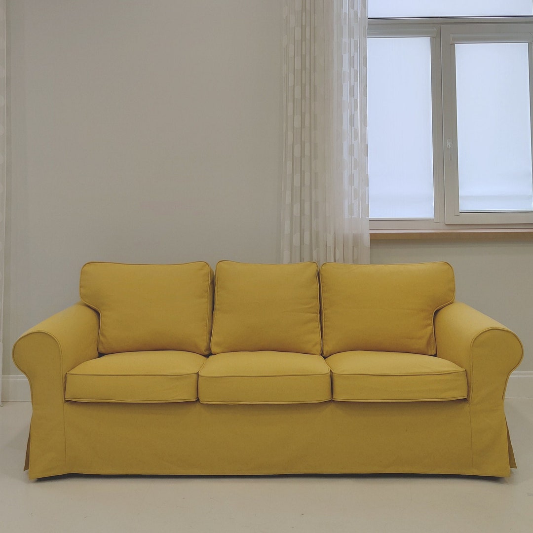 EKTORP 3seat Sofa Bed Cover, Handmade Natural Linen Slipcover Custom Made to Fit IKEA EXTORP