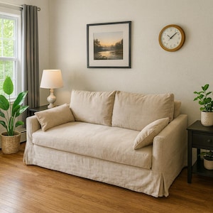 HYLTARP 2-Seat Sofa / Sofa BED Cover, Handmade Natural Linen Slipcover - Custom Made To Fit Hyltarp Model Couch Model