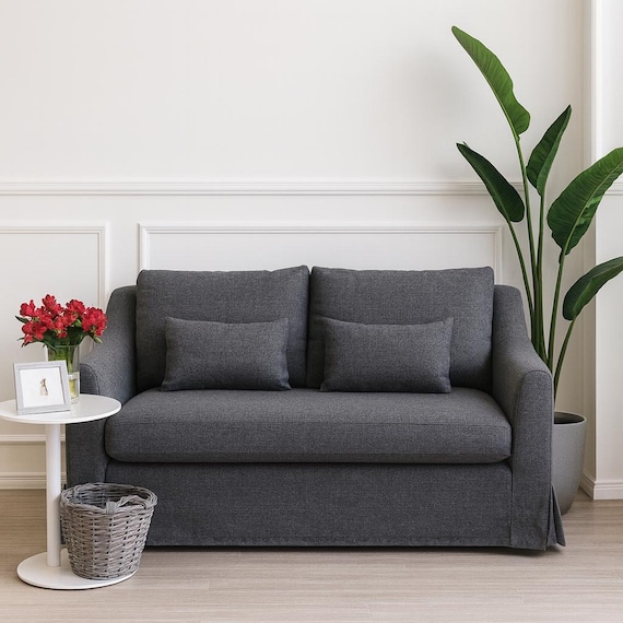 FÄRLÖV 2-Sitzer Sofa Bezug, Handgefertigter Bezug aus Naturleinen - Maßgeschneidert für Farlov 2-Sitzer Loveseat Sofa Modell