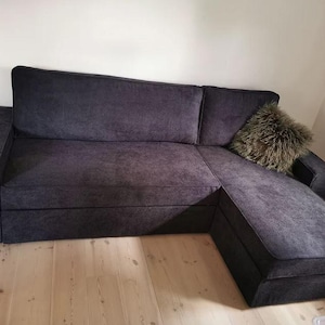 VILASUND Sofa Bed with Chaise Longue Cover, Handmade Natural Linen Slipcover - Custom Made To Fit VILASUND Chaise Lounge Model