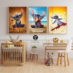 Póster de la película Lilo y Stitch / 3 impresiones digitales / Bonito arte de pared de Stitch para habitación infantil, niños o regalo