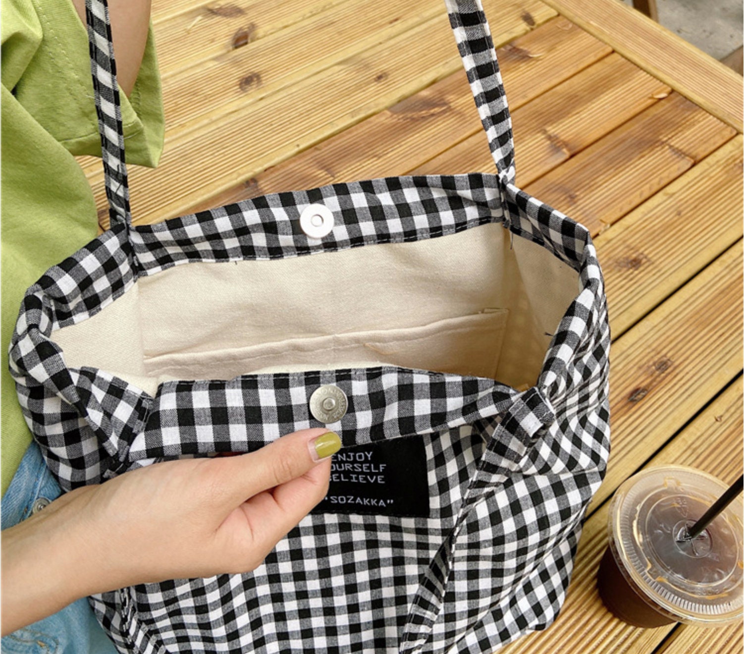 Checkered Tote Bag Woman Canvas Bag Cotton Bag Pastel - Etsy UK