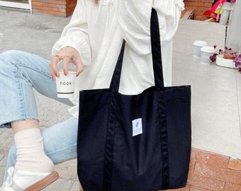 Large Canvas Book Bag, Neutrals Pastels, School Bag, Shoulder Bag, Reusable Bag, Gift for Her, Shopping Bag, Eco Bag, Tote Bag, Laptop Bag