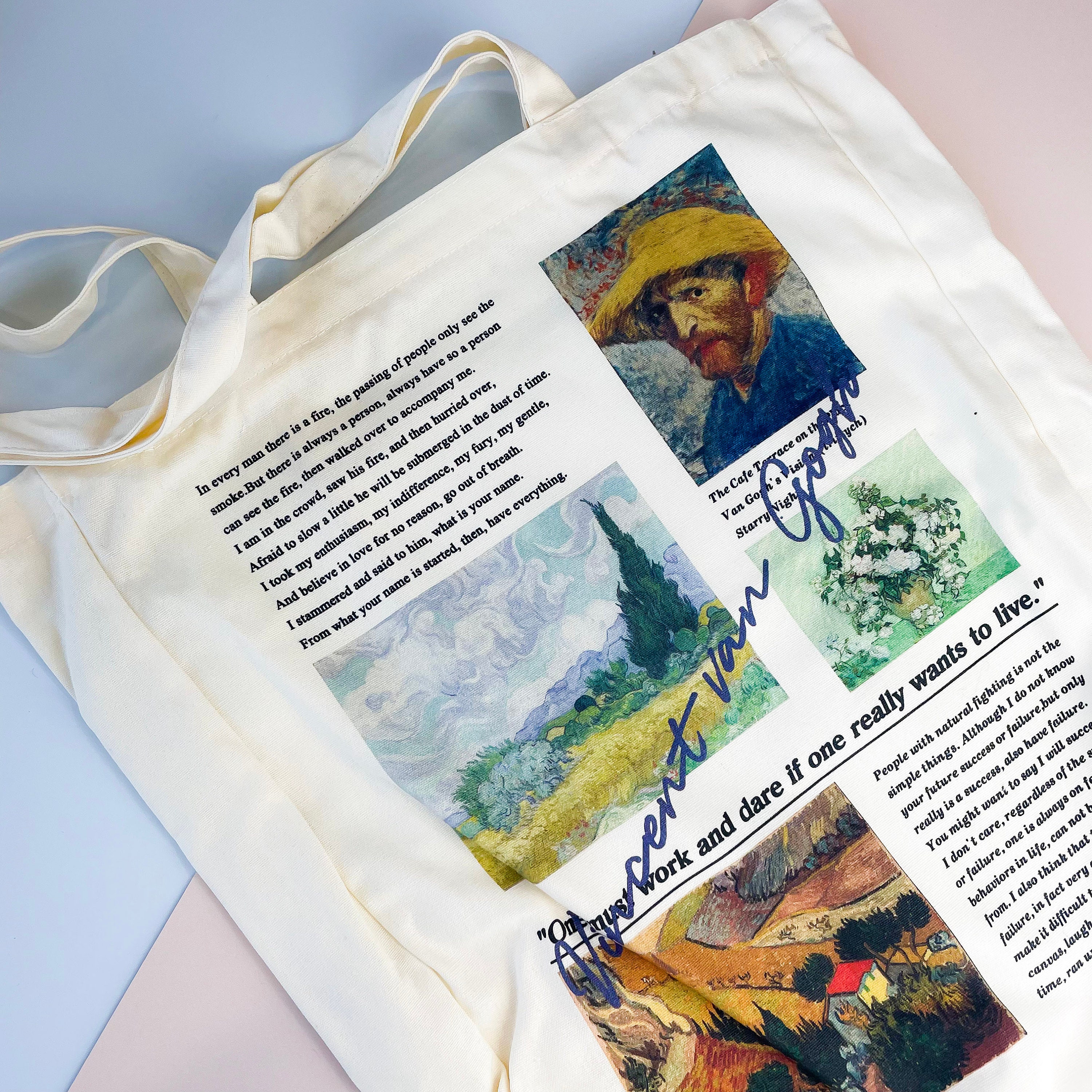 Art Printed Tote Bag - Vincent van Gogh & Claude Monet Collage Art