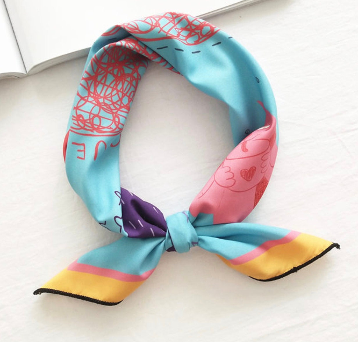 1pc Ladies' Fashionable Printed Silk-like Small Square Scarf For Everyday  Wear In Spring And Summer