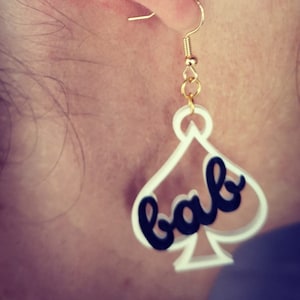 BAB Earrings, White to Black Queen of Spade