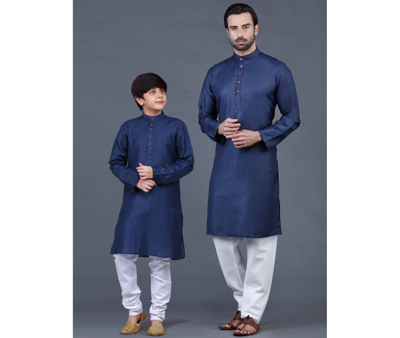 Solid Navy Full Sleeves Father-son Kurta Suit For Festive for | Etsy