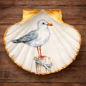shell trinket dish cheeky seagull view gold trim