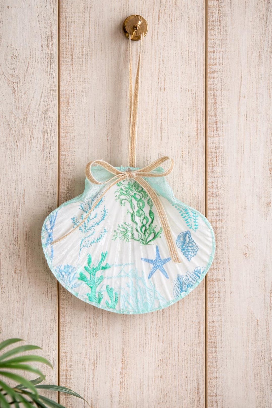Shell Deco Hanging Shell Decoration Decoupaged Sealife With Aqua 11-13cm With Jute ...