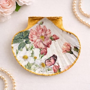 shell trinket dish roses design June birth flower