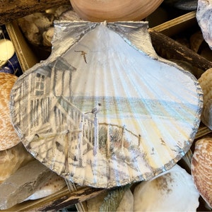 Shell trinket dish beach house theme decoupaged choice of finish