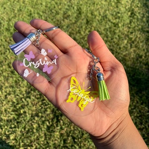 Personalized Acrylic Keychain,Name keychain, Butterfly Keychain, Cute Tassel Keychain, Monogram Keychain, Custom Key tag, Personalized gifts