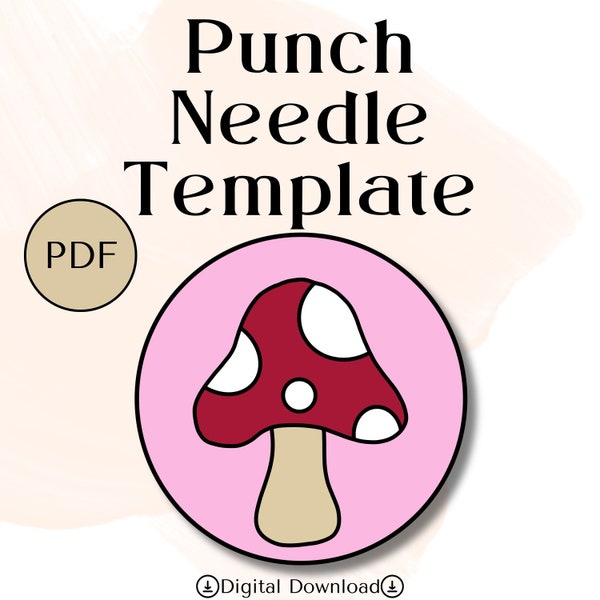 Valentines Punch Needle Pattern, Mushroom Mug Rug, Punch Needle Coaster for Beginners, Embroidery Template, Heart  Yarn Art