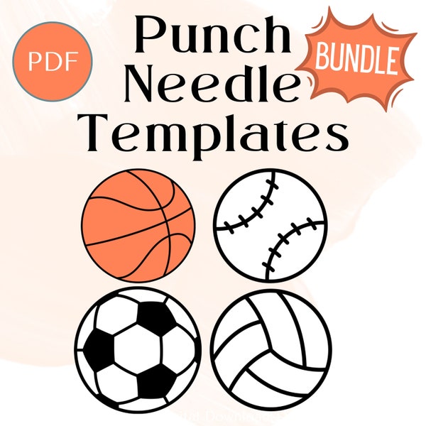 Punch Needle Template Bundle, Sports Mug Rug, Soccer Ball, Basketball, Baseball, Punch Needle Pattern, Yarn Art, Punch Needle for Beginners