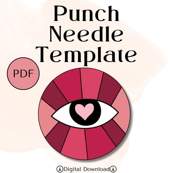 Valentines Punch Needle Pattern, Evil Eye Mug Rug, Punch Needle Coaster for Beginners, Embroidery Template, Heart  Yarn Art
