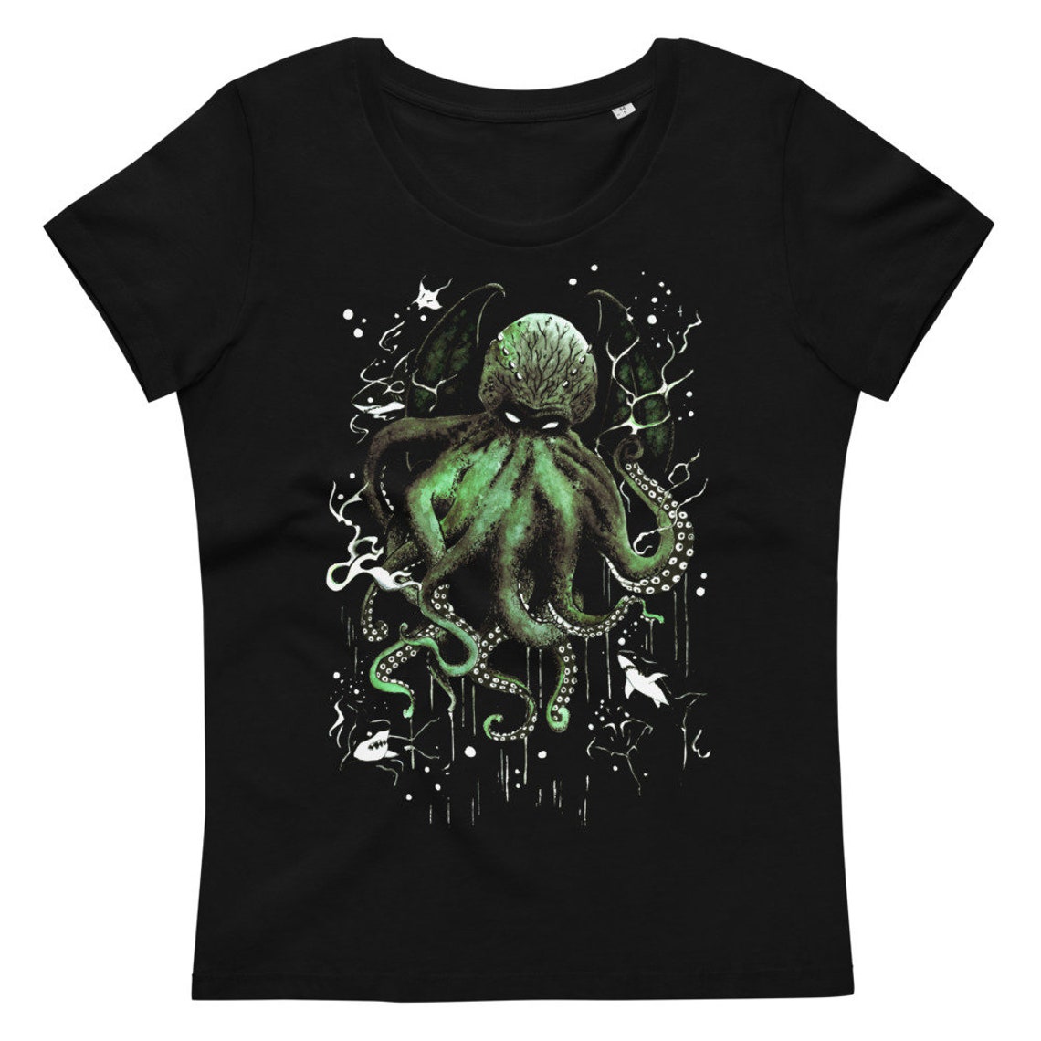 Cthulhu T-Shirt Women's Shirt Black Green Organic | Etsy