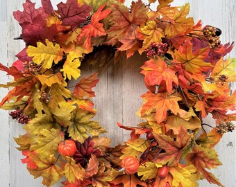 Front Door Fall Wreath, Fall Wreath, Country Wreath, Fall Foliage Wreath, Farmhouse Wreath, Rustic Wreath, Autumn Wreath, Fall Colors Wreath