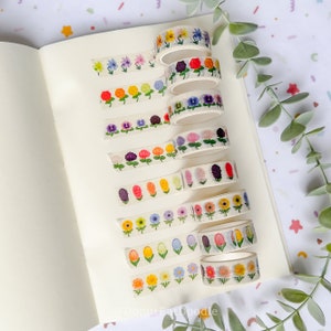 Animal crossing Rainbow Flower Washitape | Bullet Journal, Planner, Album, Cosmo, Lilia, Róża, Kwiat wiatraka, Chryzantemy, Tulipany, Hiacynt, Bratki