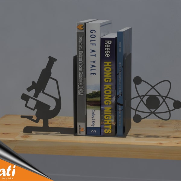 Atom Physical Metal Bookend, Metal Bookends, Book Support, Sujetalibros, Metal Book Ends, Bookstand, Bookshelf, Gift Bookend, Buchstützen