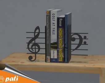 Treble Key, Bass Key, Music Note Metal Bookend, Symphony Bookends, Sujetalibros, Book End, Book Ends, Christmas Gift Bookend, Buchstütze