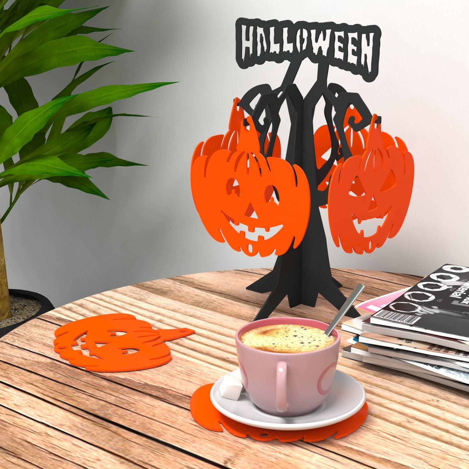 Cute House Gift Halloween Pumpkin Funny Coaster Mothers Day Kitchen Shelves Decorations
