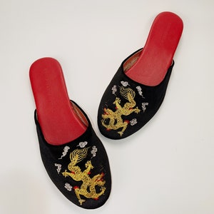 Embroidered dragon velvet mules women velvet slippers, luxury slippers, wedding slippers, bridal shower gifts, wedding flats image 3