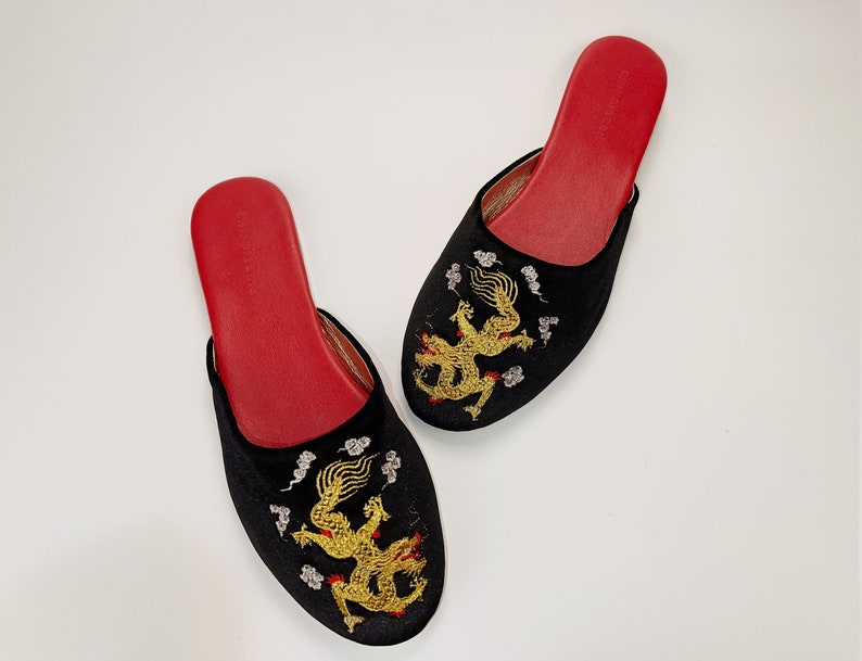 Embroidered dragon velvet mules women velvet slippers, luxury slippers, wedding slippers, bridal shower gifts, wedding flats image 3