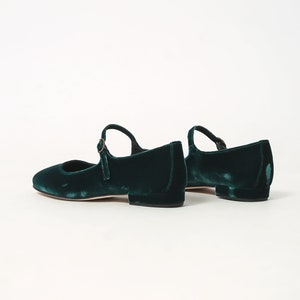 Green velvet Mary Jane low heels flats, ballet flats shoes image 4