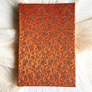 Chinoiserie Floral Brocade Orange Fabric Covered Journal Notebook Hardcover Diary Sketchbook Writing Journal