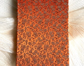 Chinoiserie Floral Brocade Orange Fabric Covered Journal Notebook Hardcover Diary Sketchbook Writing Journal