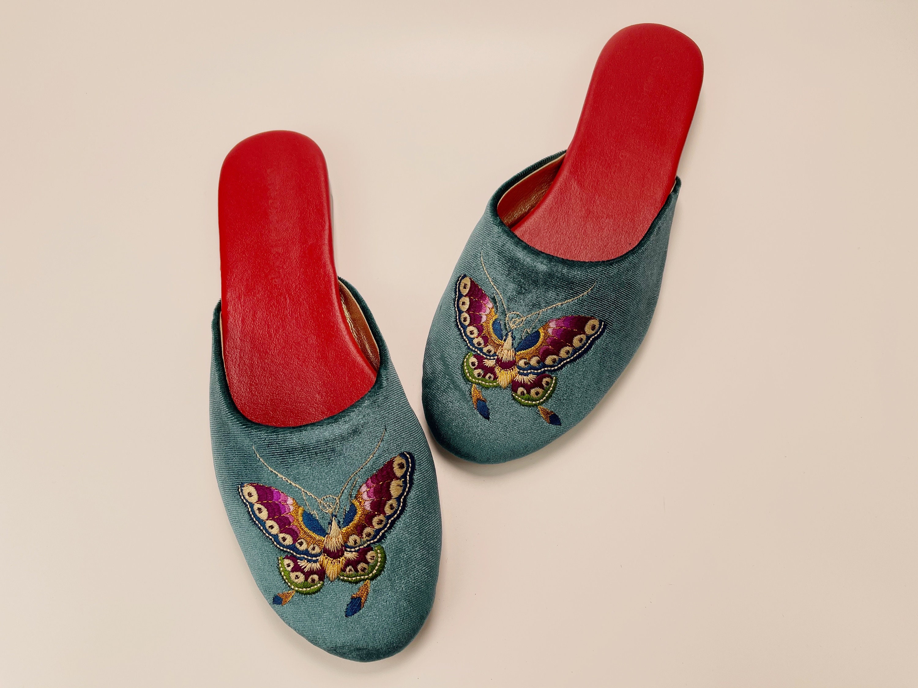 Embroidered Butterfly Velvet Mules Women Velvet Slippers, Luxury ...
