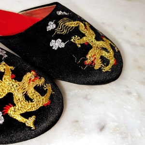 Embroidered dragon velvet mules women velvet slippers, luxury slippers, wedding slippers, bridal shower gifts, wedding flats image 4