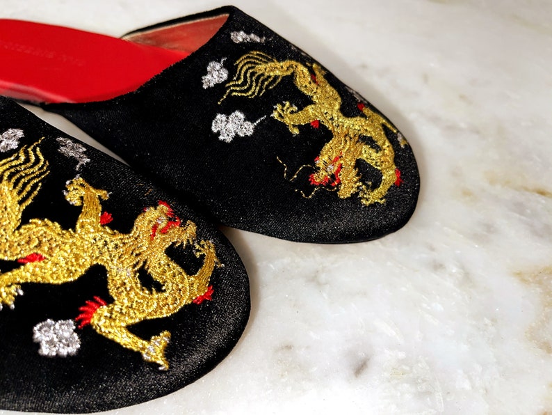 Embroidered dragon velvet mules women velvet slippers, luxury slippers, wedding slippers, bridal shower gifts, wedding flats image 4